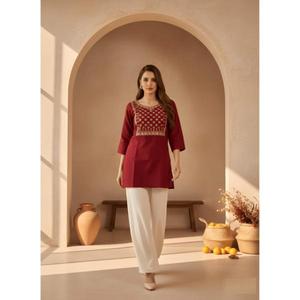 ชุดคุर्ติทรงตรงปักลายทันสมัยสำหรับผู้หญิง ชุดลำลองแบบแห้งเร็ว ชุดสั้นสำหรับโอกาสพิเศษ - Product Image 1