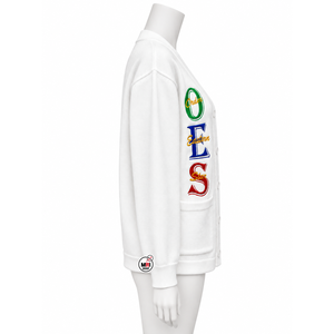 Cardigan en tricot blanc pour femme, col en V, manches longues, broderie logo OES, écusson étoile, style preppy, idéal pour l'hiver et les loisirs en extérieur - Vente en gros - Product Image 3