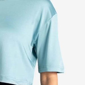 เสื้อยืดโอเวอร์ไซส์สีฟ้าอ่อน แขนสั้น คอกลม ผ้าถัก สีพื้น สไตล์ลำลองสำหรับผู้ชาย - Product Image 5