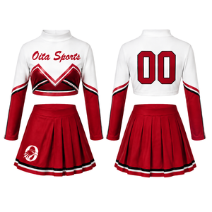 Ensemble uniforme de cheerleading sublimé rouge et blanc à manches longues avec jupe plissée – Tenue de sport d'équipe pour entraînement et performance – Personnalisable - Product Image 1