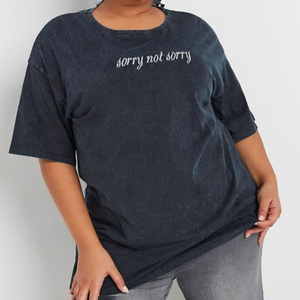 Women's Eco-Friendly 100% Organic Cotton Logo Casual Summer Breathable Nonwoven Solid O-Neck Acid Wash T-Shirt - Product Image 2