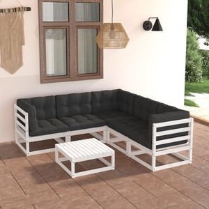 Set da salotto con 6 pezzi in legno massello di pino con cuscini mobili da esterno Premium - Product Image 1