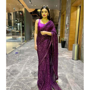 Robe de soirée de créateur Saree avec travail de séquence - Product Image 4