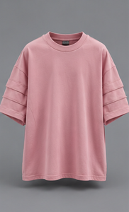 T-shirt rose uni surdimensionné pour homme, manches courtes, col rond, design superposé, style streetwear - Product Image 1