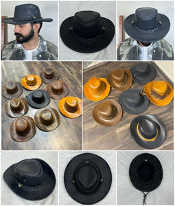 Chapeau de cowboy western en cuir véritable de qualité supérieure, à large bord, vintage, noir vieilli, pour l'extérieur, le ranch, les festivals, pour hommes et femmes - Product Image 3