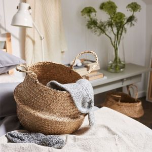 Handmade Belly <b>Basket</b> Woven Seagrass Storage <b>Basket</b> <b>Foldable</b> Laundry <b>Basket</b> for Home Nursery Plant Decor - Product Image 2