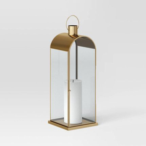 Farol de Acero Inoxidable de Diseño Moderno con Vidrio Transparente para Decoración de Hogar, Eventos y Fiestas, Acabado Dorado - Product Image 1