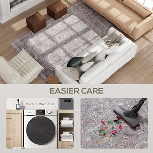 Tappeto a Pelo Lungo Lavabile in Lavatrice 5x7, Antiscivolo, con Stampa Floreale Tradizionale, Grigio e Marrone, per Soggiorno e Camera da Letto - Product Image 6
