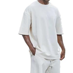 Conjunto de Camiseta y Pantalones Cortos para Hombre, Color Beige Sólido, Cuello Redondo, Ropa Casual de Verano, Transpirable, de Algodón Tejido - Product Image 3