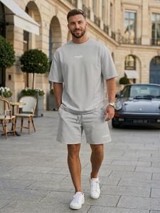 Conjunto de Camiseta y Pantalones Cortos Casuales de Algodón Rosa para Hombre, Cuello Redondo, Color Sólido, Transpirable, Corte Holgado, Ropa de Verano - Product Image 3