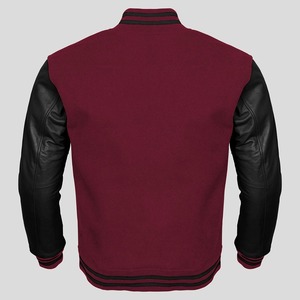 Veste universitaire en laine marron pour homme avec manches en cuir noir, logo frontal, coupe classique, col montant, coupe-vent, style preppy, tenue décontractée d'automne - Product Image 2