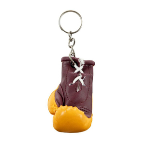 Mini Boxing Glove Keychain <b>Leather</b> Brown With Yellow Trim Laced Wrist Closure - Product Image 6