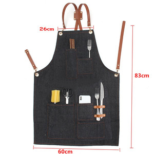 Tablier en jean avec bretelles en cuir et poches pour chef cuisinier, barista, etc. - Product Image 1