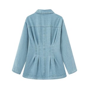 Veste en jean bleue pour femmes grandes tailles, manches longues, veste en jean décontractée, hauts en jean de haute qualité pour femmes - Product Image 4