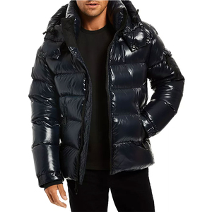 New Style Zipper Closure Wear <b>Men's</b> Long Sleeve Puffer Jackets OEM Designer Made Hooded Quilted Padded Shiny Jacket For <b>Men</b> - Product Image 4