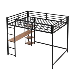 Letto a Soppalco in Metallo Nero a Grandezza Naturale con Scrivania Integrata e Ripiani Portaoggetti - Product Image 4