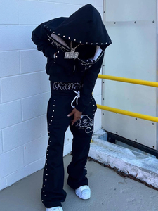 Double Waist Sports Pants – Steel Rim Detail Black Joggers | Printed Diamond Design Unisex Streetwear Fashion - Product Image 5