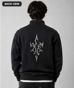 Sweat-shirt à col zippé pour homme, noir, logo étoile brodé, coupe classique, décontracté, pour l'hiver, 100% coton, molleton bouclette respirant - Product Image 6