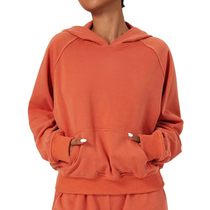 Sweat-shirt à capuche oversize en polaire pour femme, manches longues, décontracté, avec poche kangourou, pour fitness et entraînement, couleur orange corail - Product Image 1