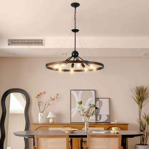 8-<b>Light</b> Retro Farmhouse Chandelier Walnut & Black Iron Finish Kitchen/Living/Dining <b>Rooms</b> No Bulbs Included New SKU W1340P206642 - Product Image 5