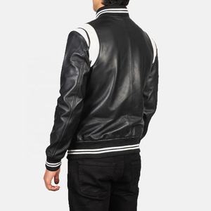Men's Black PU Leather Varsity Jacket With White Stripes Turn-down Collar Casual Baseball Style Bomber <b>Coat</b> Autumn Wear - Product Image 6