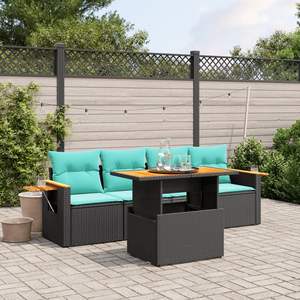 Juego de sofás de patio de ratán sintético negro de 5 piezas con cojines, elegantes muebles de exterior - Product Image 1