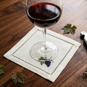 Custom Wholesale Embroidery Grape <b>Square</b> Cocktail Napkin 6x6" Durable Reusable Hemstitch 100% Cotton <b>Bar</b> Home Events Airplane - Product Image 2
