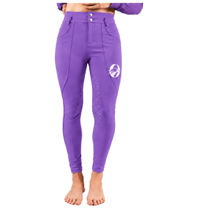 Leggings d'équitation pour femmes violet vif, taille haute, extensibles, avec grip en silicone intégral, pour l'équitation et le sport - Product Image 1