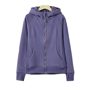 Chaqueta con capucha para mujer, de otoño, para gimnasio, con logo personalizado, color liso, cremallera completa, holgada, para correr al aire libre, diseño estampado antiencogimiento - Product Image 4