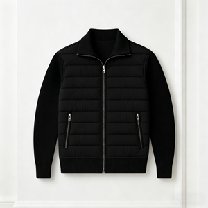 <b>Men's</b> Casual Full Zip Quilted Puffer <b>Jacket</b> with Knitted Sleeves Stand Collar Winter Outerwear <b>Men</b> Winter Casual Quilted <b>Jacket</b> - Product Image 3