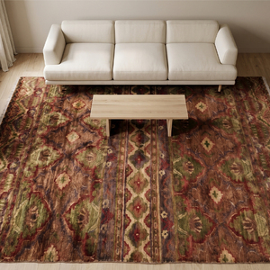 Tapis en laine Heritage Verdure moderne, tufté à la main, antidérapant, écologique, à poils épais et moyens, vert-brun vieilli, style tribal - Product Image 4