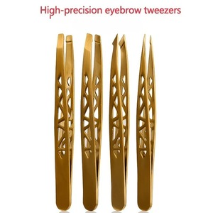 Juego de 4 Pinzas para Cejas de Acero Inoxidable Personalizadas, con Punta Recta Chapada en Oro, Precisión, Durabilidad y Estilo de Lujo - Product Image 3