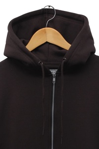 Sweat à capuche noir pour femme, coupe classique, couleur unie, 100 % coton tricoté, respirant, anti-boulochage, pour l'hiver/l'automne, avec fermeture éclair avant et logo - Product Image 2