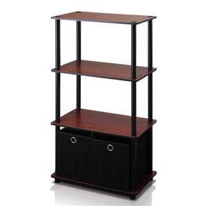 Juego de 2 estanterías de almacenamiento de 4 niveles en color cerezo oscuro/negro con contenedores - Product Image 1