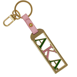 AKA Open Plate Charm Llavero y Colgante para Bolso en Tono Oro Rosa y Verde con Diseño de Letras Alpha Kappa Alpha, de Moda - Product Image 1