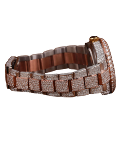 Montre connectée de luxe avec affichage de la date, cadran rose, diamants taillés Moissanite, bracelet en acier inoxydable glacé, or rose, chiffres romains, dernière mode - Product Image 3