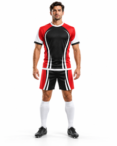 Custom Womens Soccer Uniform Set Wholesale <b>Ladies</b> Football Jersey and <b>Shorts</b> <b>Red</b> Black White Team Sportswear - Product Image 3