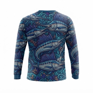 Chemise de pêche à manches longues pour homme, imprimé transfert thermique motif poissons marins, UPF 50, respirante, séchage rapide, polyester, taille adulte - Product Image 2