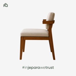 Chaise de salle à manger contemporaine en bois massif avec coussin en tissu, meubles en teck faits à la main, design minimaliste moderne pour hôtel, villa, complexe hôtelier - Product Image 6