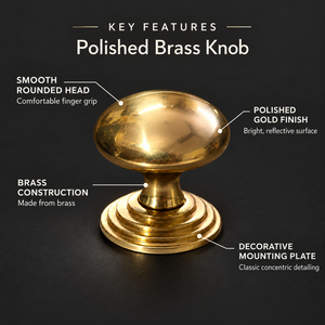 SHUBHAM Solid Brass Gold Cabinet Knob Round <b>Mushroom</b> Furniture Drawer Handle with <b>Decorative</b> Mounting Plate - Product Image 4