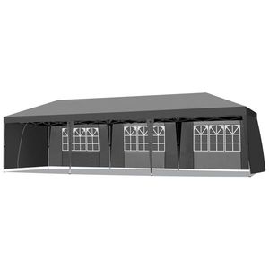 Tenda Parasole Pieghevole 3x9m in Tessuto Oxford Bianco con 8 Lati (6 Finestre, 2 Porte) e 8 Sacchi di Sabbia, Telaio Spray Grigio Scuro - Product Image 3