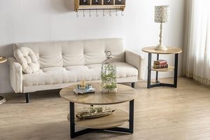 Mesa de Centro Redonda Moderna de Madera Maciza con Patas de Roble para Sala de Estar, Juegos de Cartas y Ajedrez - Product Image 3