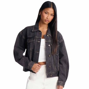 Vestes en jean pour femmes d'inspiration vintage, en jean à carreaux, à manches longues, col montant, boutons sur le devant, douces, vêtements d'hiver pour femmes - Product Image 1