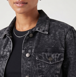 Manufacture <b>Denim</b> Crop <b>Jacket</b> Women's 100% Cotton Button Down Jeans Crop <b>Jackets</b> Ladies Turn Down Collar <b>Denim</b> Jean Crop Coat - Product Image 3