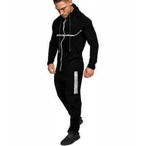 Men's Winter Printed Black <b>Fleece</b> Tracksuit Zip-Up Hoodie Jogger Pants Set for <b>Running</b> Gym Casual Wear - Product Image 2