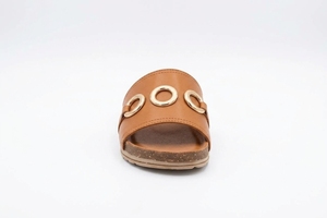 Sandales plates en cuir véritable marron à bout ouvert avec boucle à anneau doré, antidérapantes, avec coussin d'air, chaussures confortables et tendance pour l'été - Product Image 2