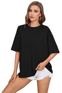 เสื้อยืดแขนสั้นโอเวอร์ไซส์สำหรับผู้หญิง ทรงหลวม ผ้าฝ้ายผสมโพลีเอสเตอร์ เสื้อยืดโอเวอร์ไซส์สำหรับผู้หญิง เสื้อยืดกีฬาสำหรับผู้หญิง - Product Image 6