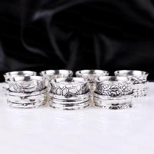 925 Sterling Silver Spinner Assorted Floral Geometric Pattern Wide <b>Fidget</b> <b>Rings</b> Anti Anxiety Meditation Band Vintage Jewelry - Product Image 3