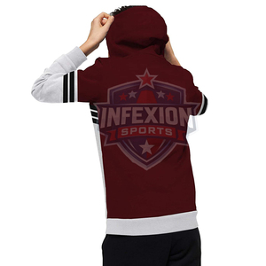 Sweat-shirt à capuche pour homme, coupe classique, décontracté, avec poche, design rayé gris et bordeaux, vêtement d'automne - Product Image 3