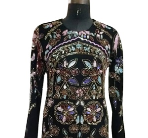 Robe de soirée sirène longue en sequins noirs de haute couture, brodée à la main, respirante, élégante, avec traîne - Product Image 2